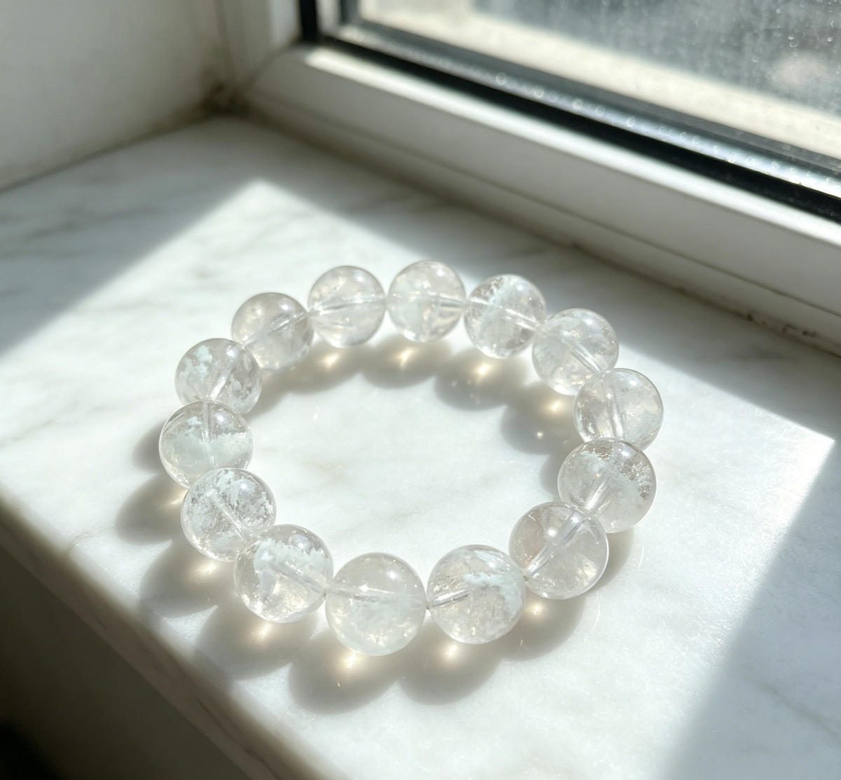 Handcrafted natural Snow Phantom Quartz beaded stretch bracelet