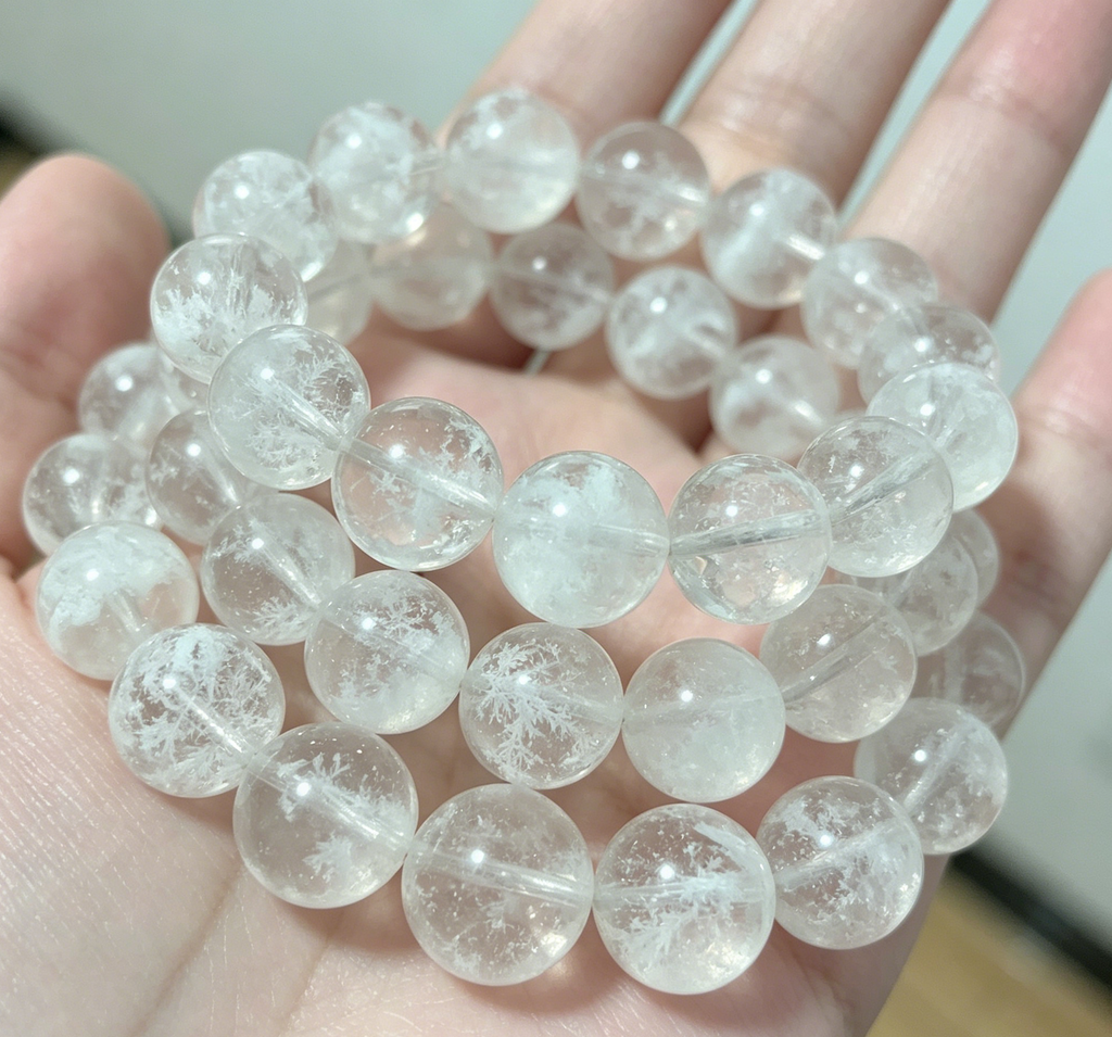 Handcrafted natural Snow Phantom Quartz beaded stretch bracelet