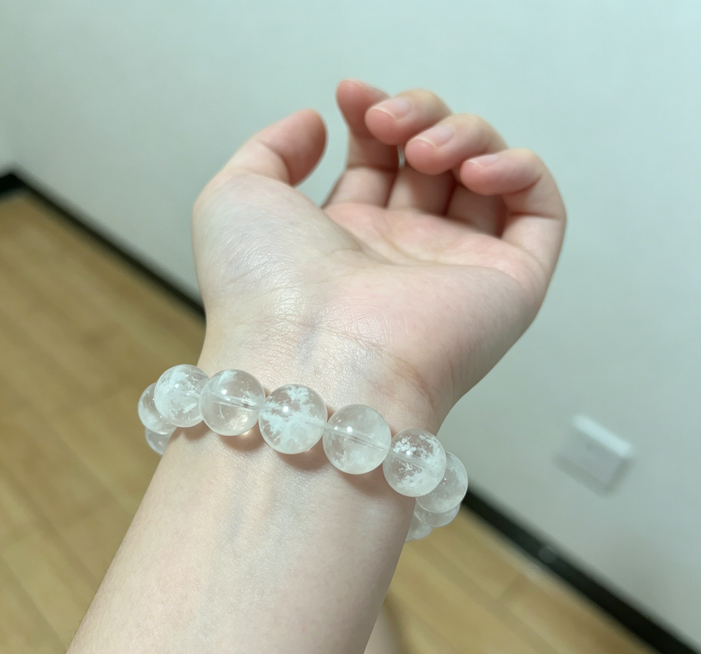 Handcrafted natural Snow Phantom Quartz beaded stretch bracelet