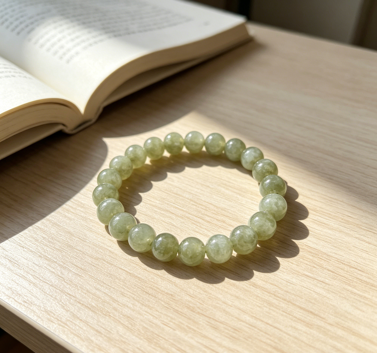 Handcrafted natural Xiuyan Jade beaded stretch bracelet