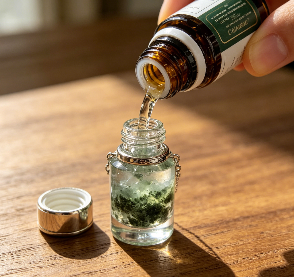Green Phantom Quartz Crystal Perfume Bottle Necklace