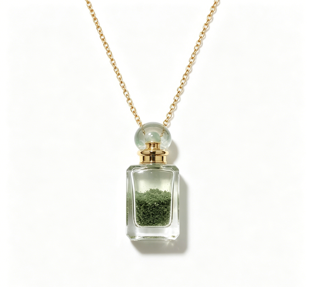Green Phantom Quartz Crystal Perfume Bottle Necklace