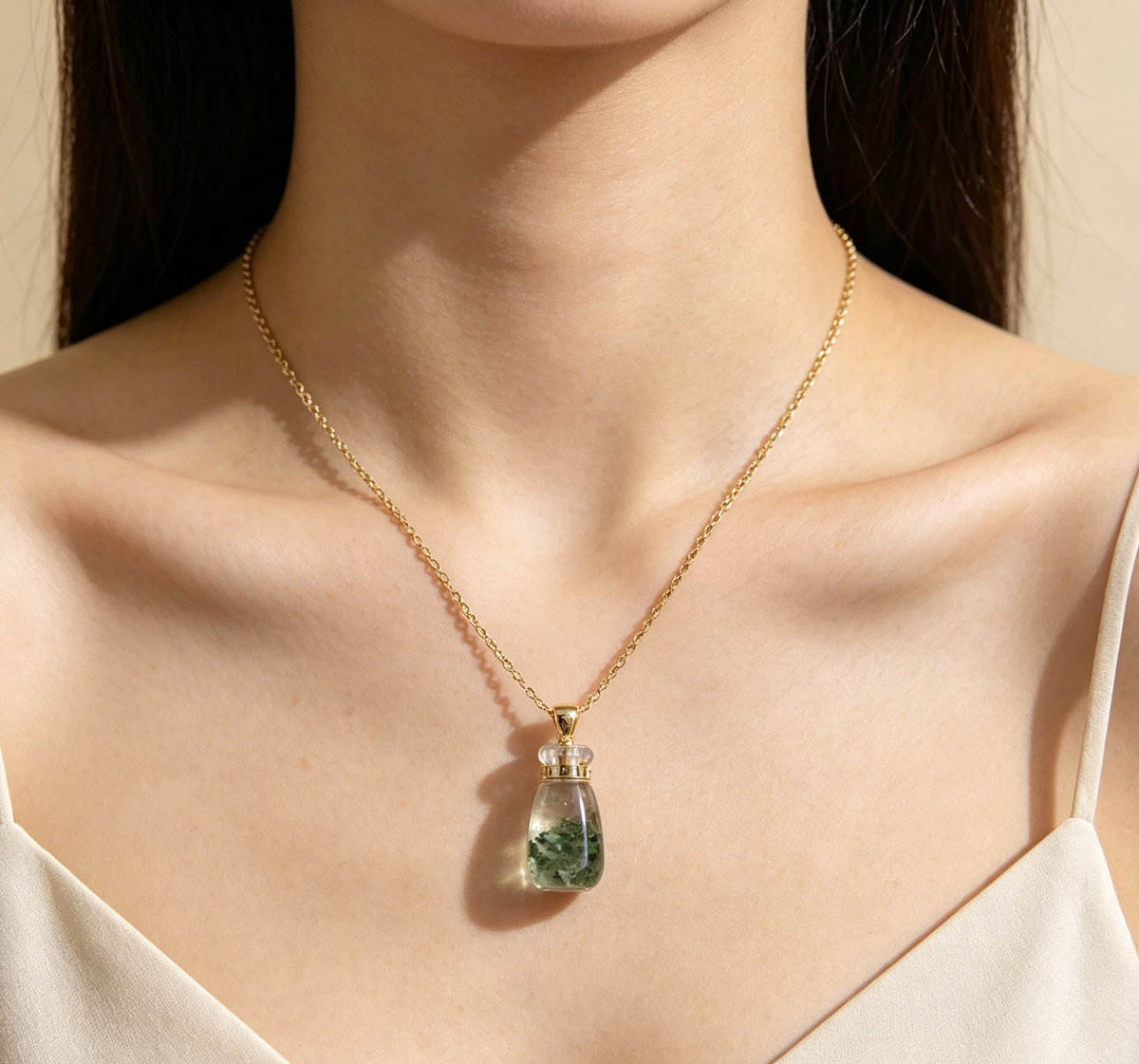 Green Phantom Quartz Crystal Perfume Bottle Necklace