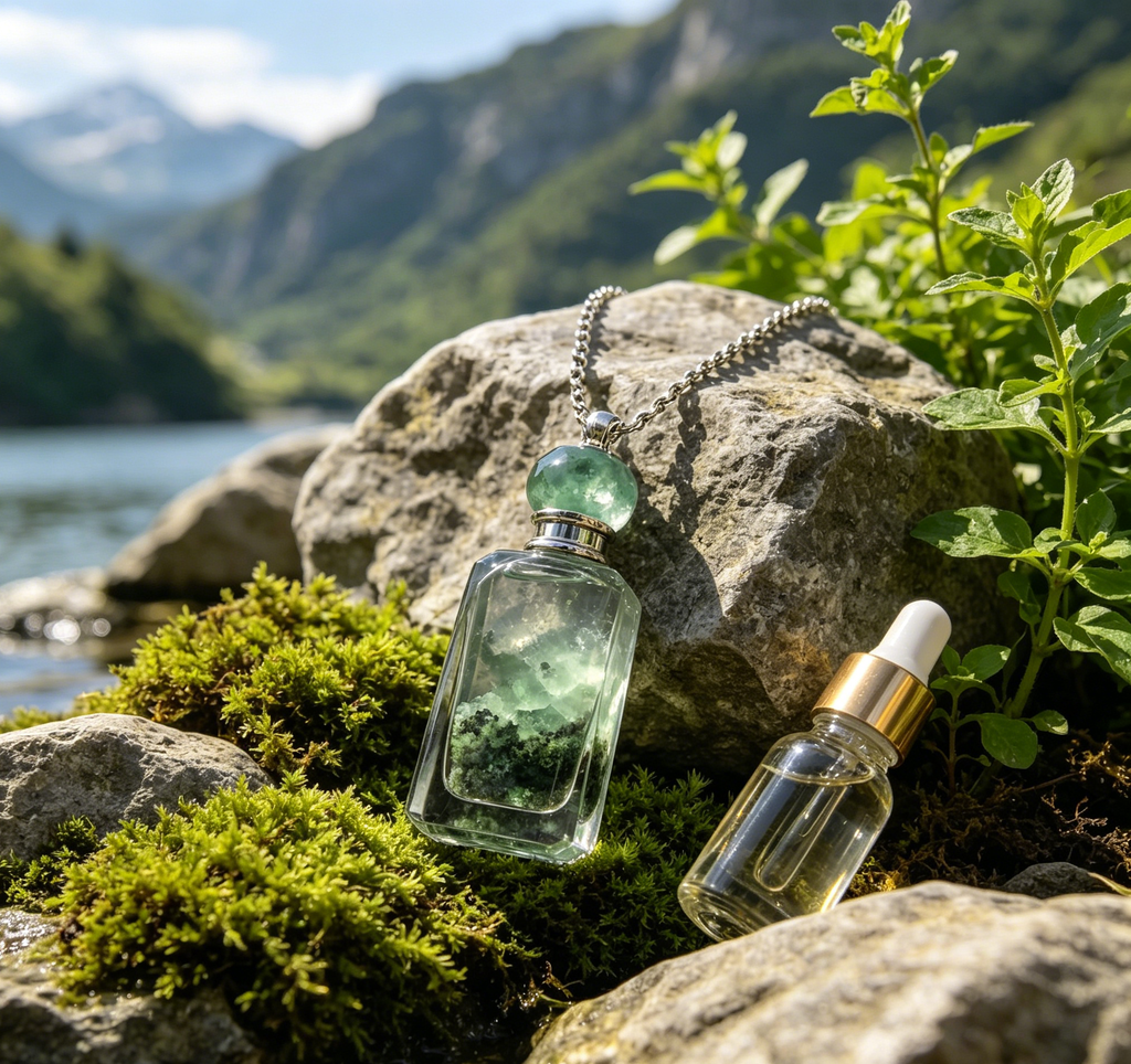 Green Phantom Quartz Crystal Perfume Bottle Necklace