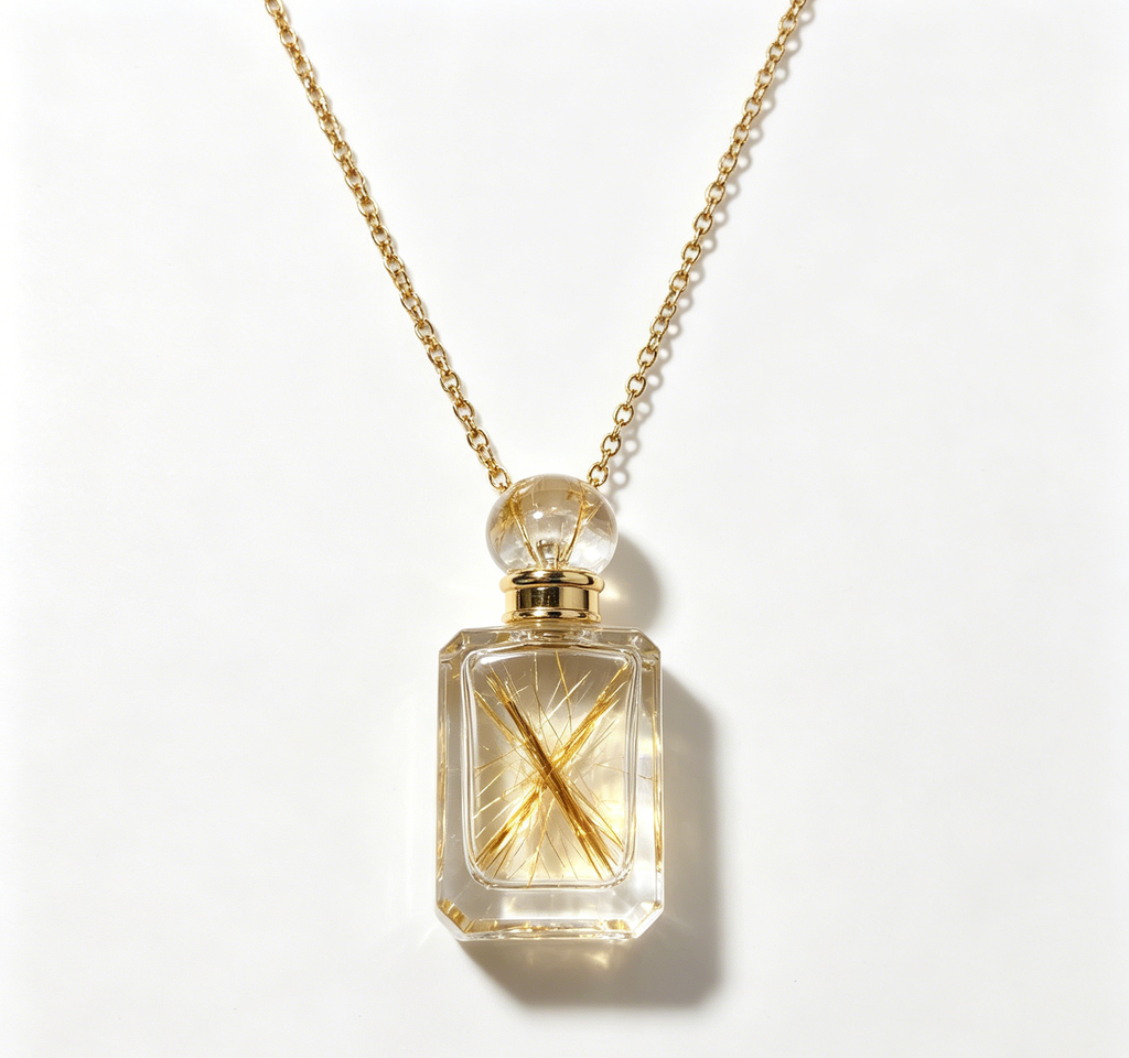 Rutilated Quartz Crystal Perfume Bottle Necklace