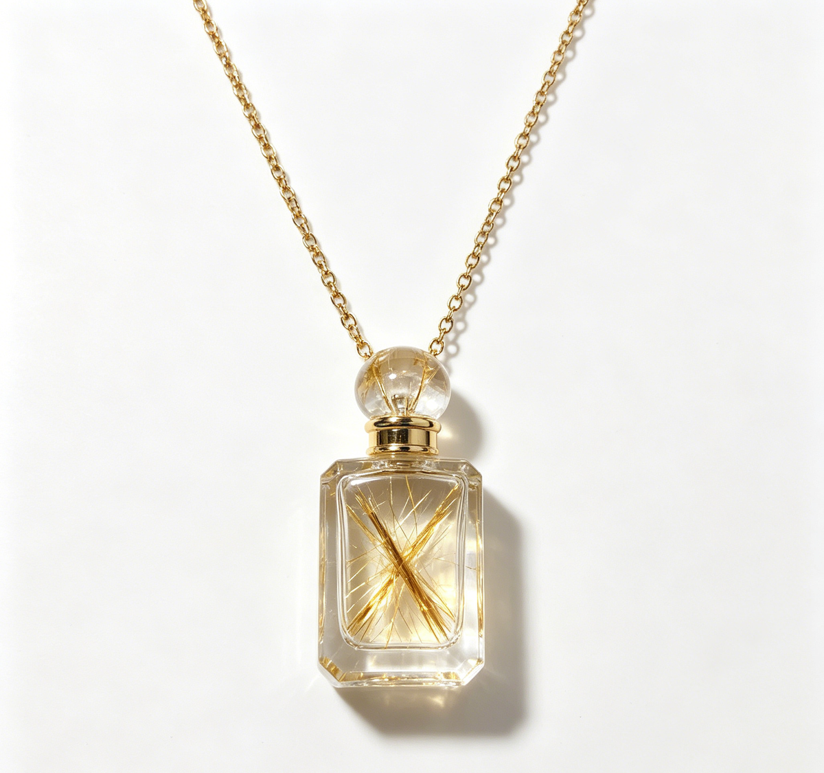 Rutilated Quartz Crystal Perfume Bottle Necklace