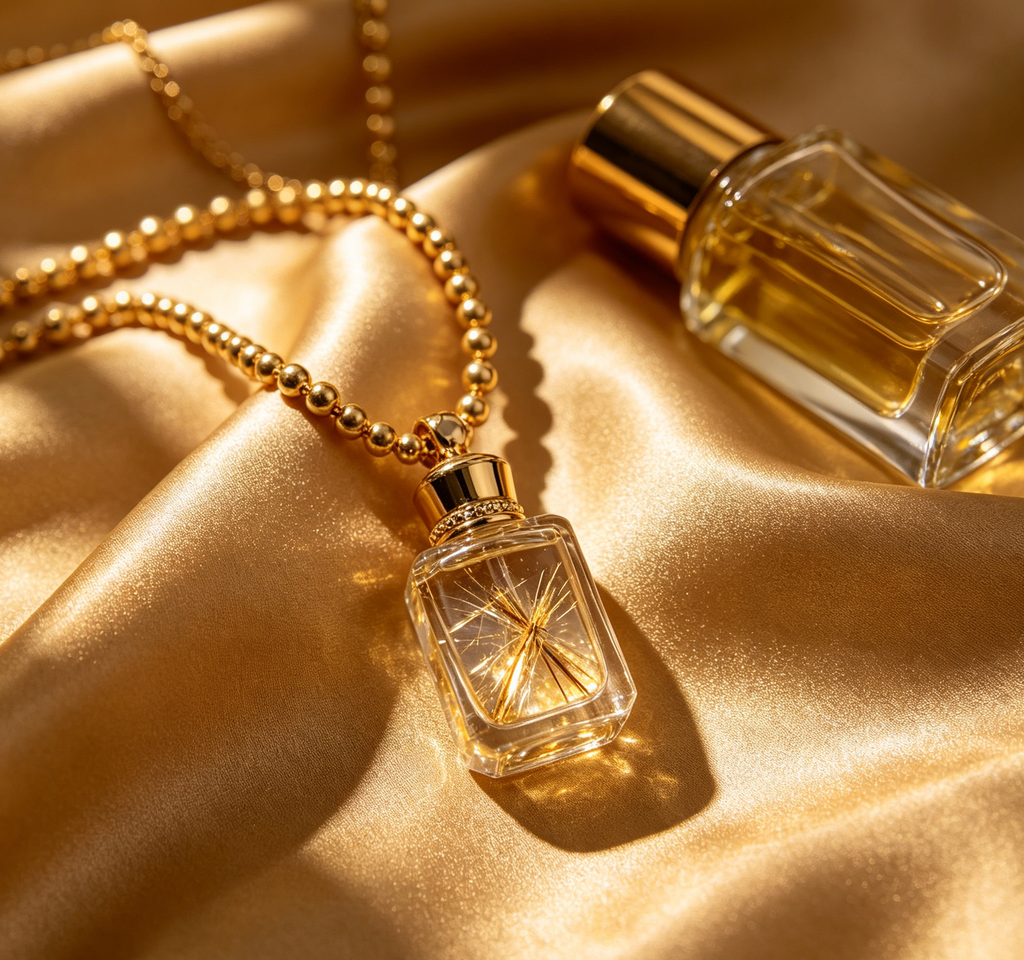 Rutilated Quartz Crystal Perfume Bottle Necklace
