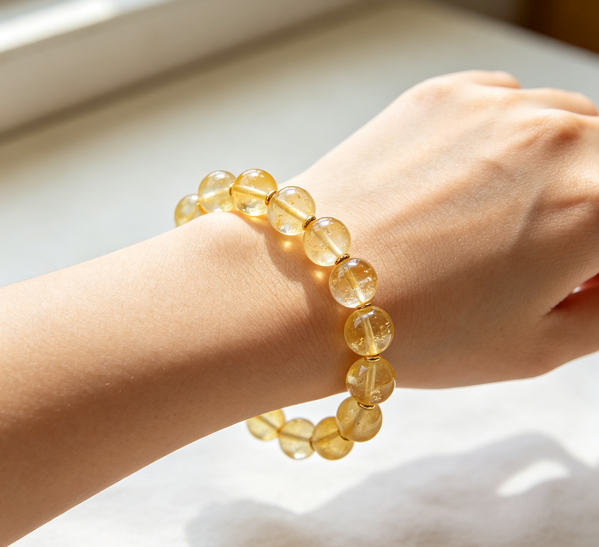 Natural Yellow Topaz Beaded Stretch Bracelet with DIY Kit