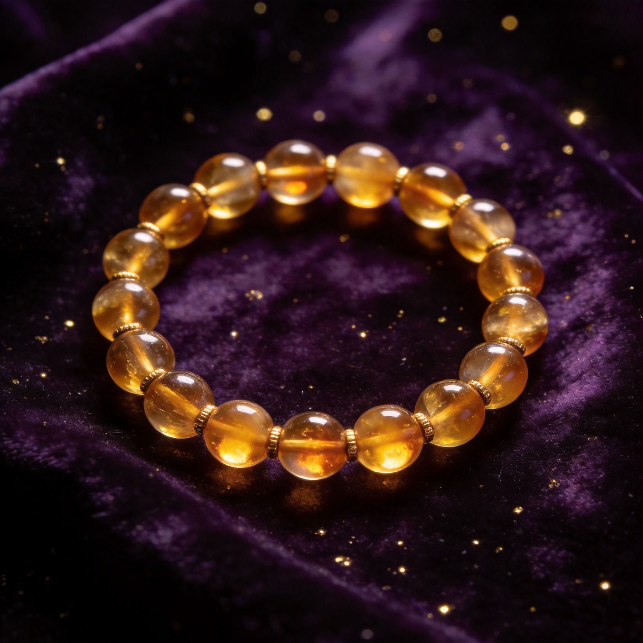 Amber Women's 8mm natural stone bracelet on dark velvet