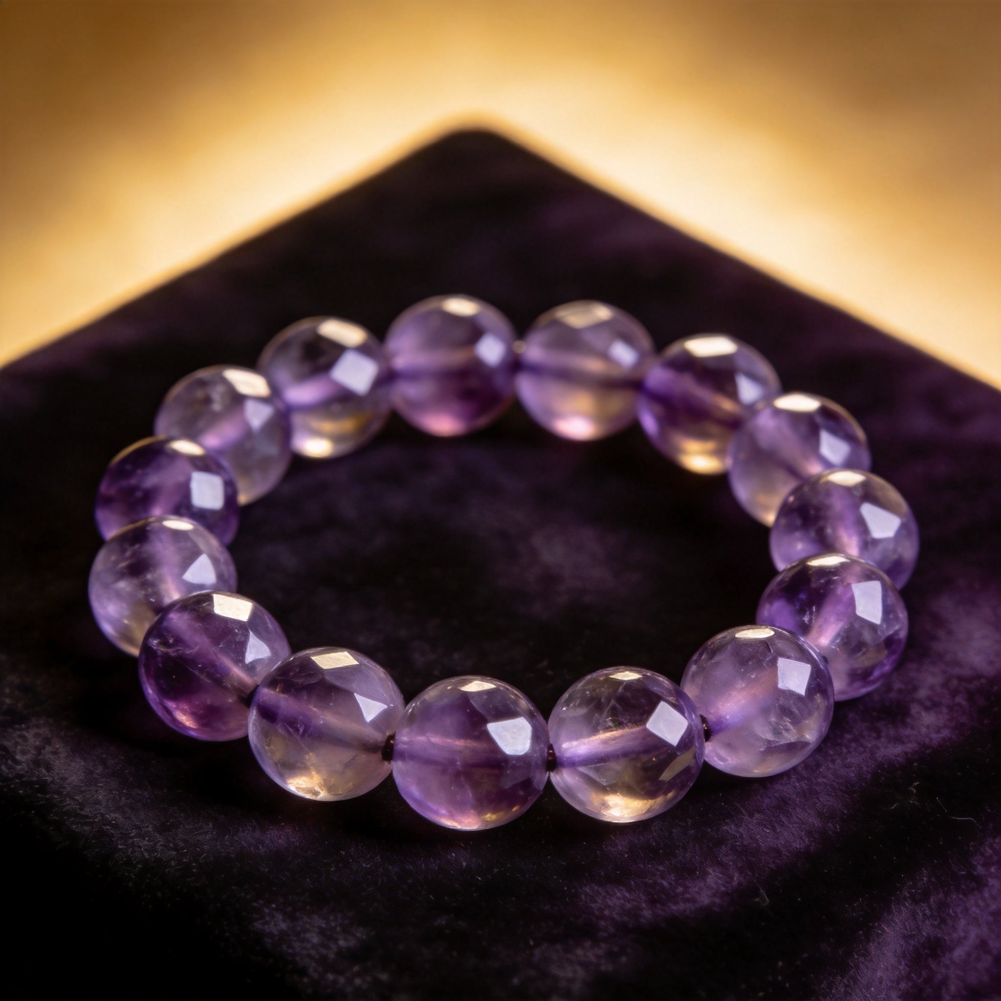 Amethyst Men's 12mm natural stone bracelet on dark velvet