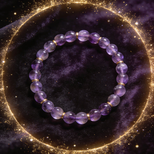 Amethyst Women's 8mm natural stone bracelet on dark velvet