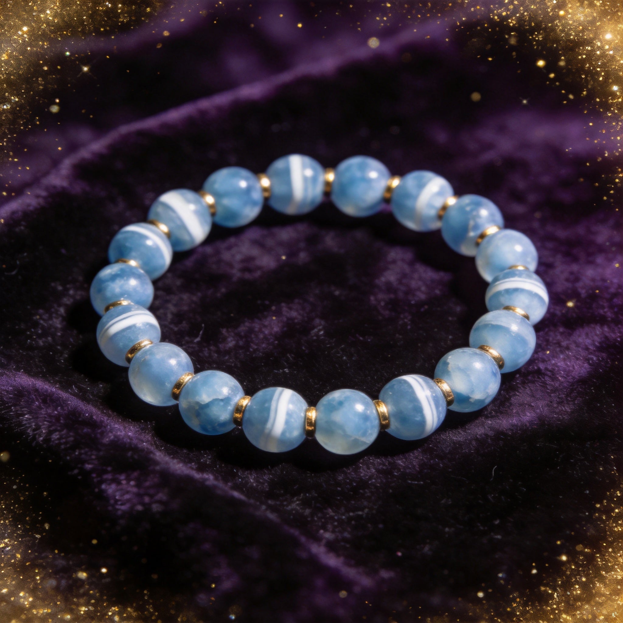 Blue Lace Agate Women's 8mm natural stone bracelet on dark velvet