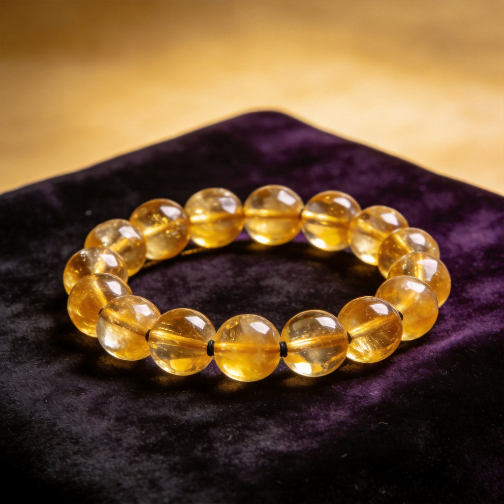 Citrine Men's 12mm natural stone bracelet on dark velvet