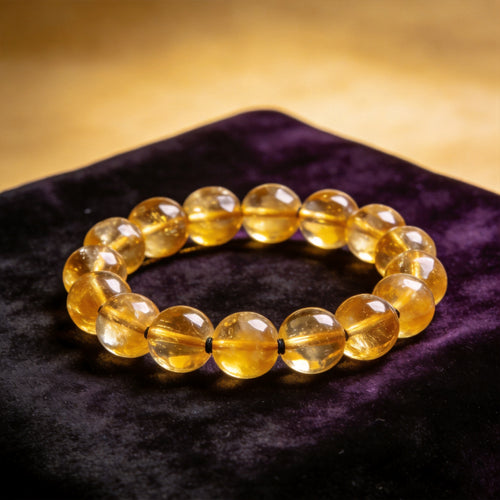 Citrine Men's 12mm natural stone bracelet on dark velvet