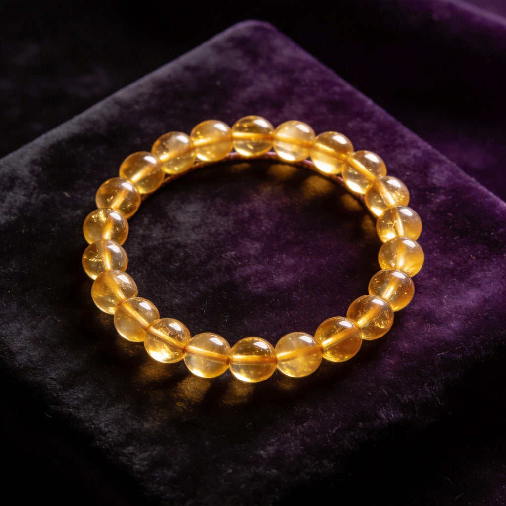 Citrine Women's 8mm natural stone bracelet on dark velvet