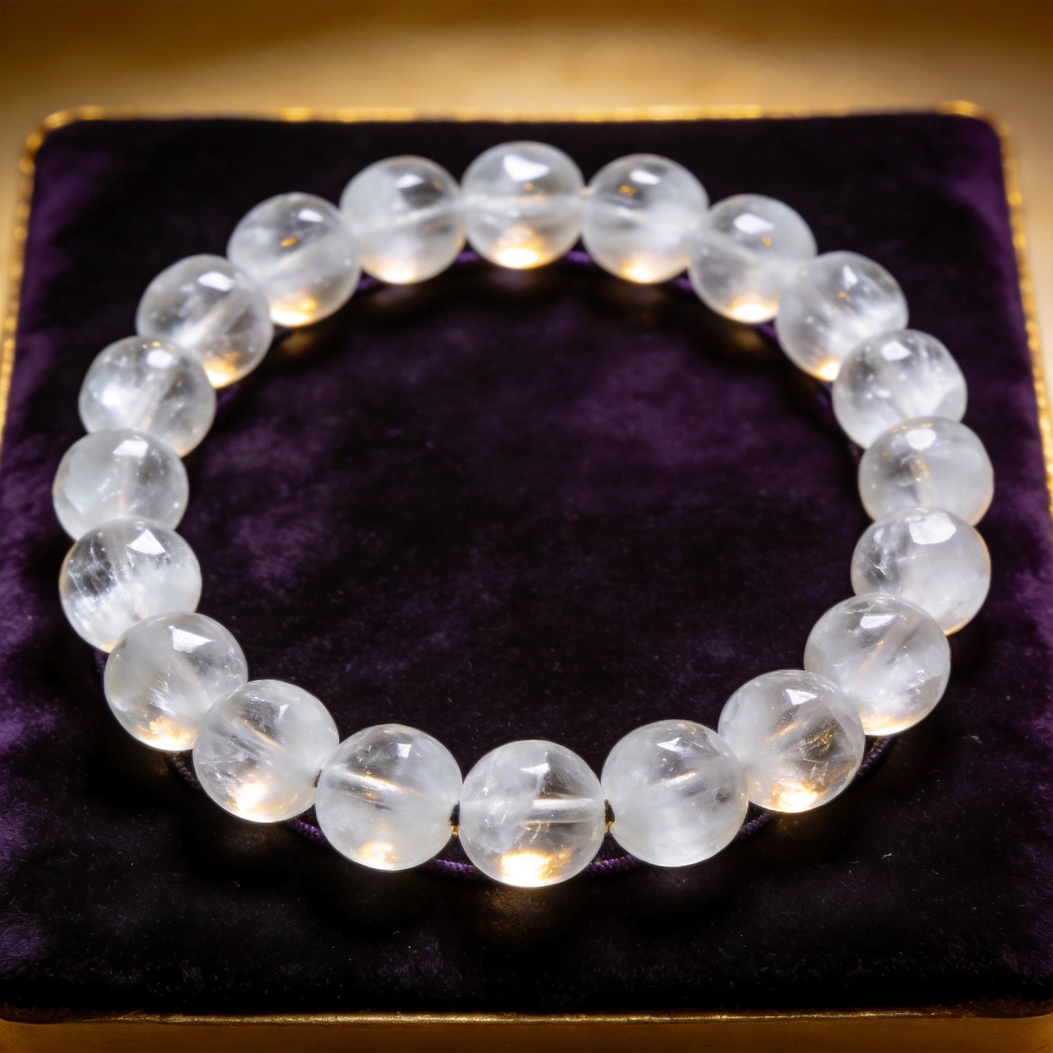 Clear Quartz Men's 12mm natural stone bracelet on dark velvet