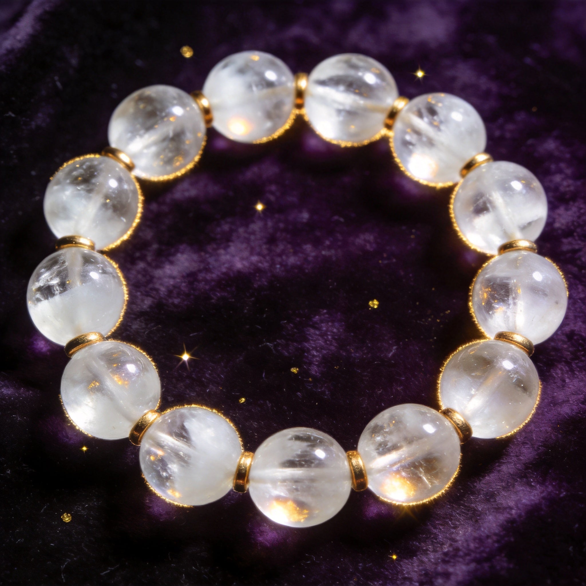 Clear Quartz Women's 8mm natural stone bracelet on dark velvet