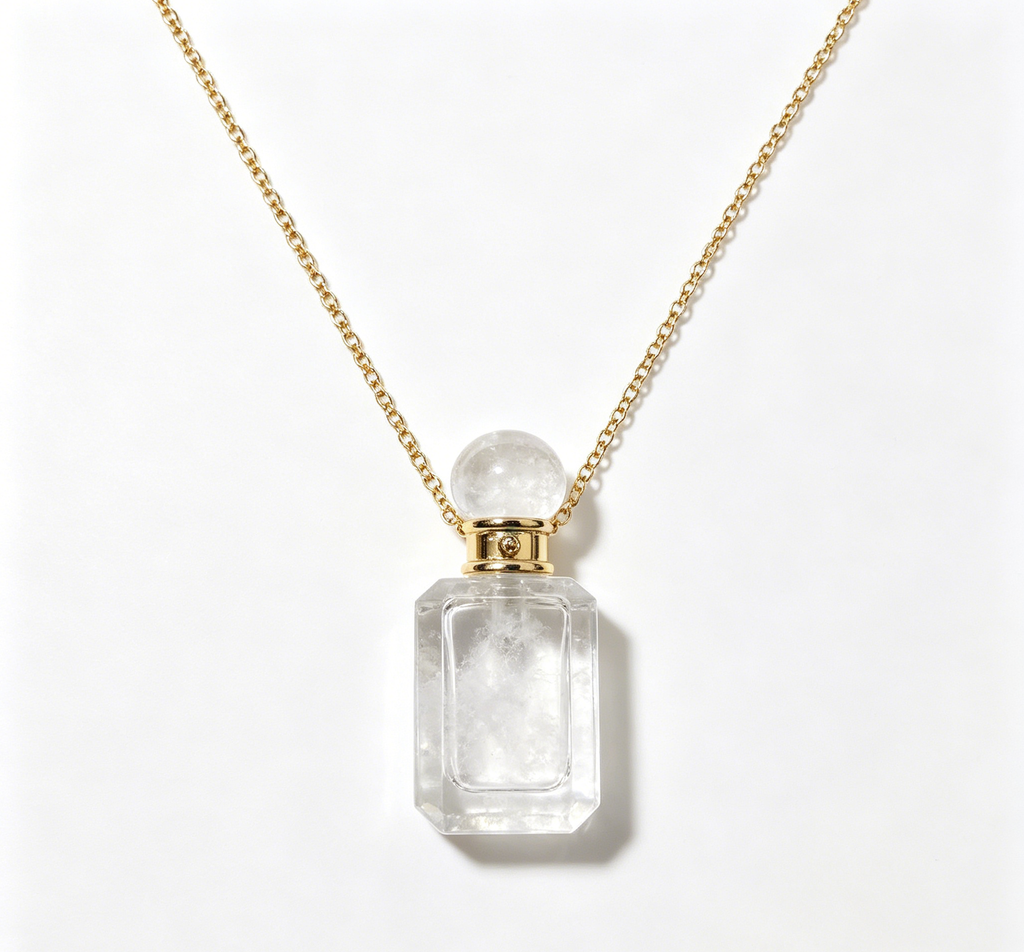 Clear Quartz Crystal Perfume Bottle Necklace