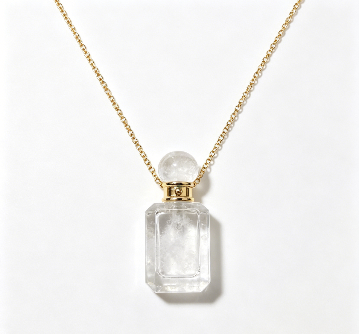 Clear Quartz Crystal Perfume Bottle Necklace