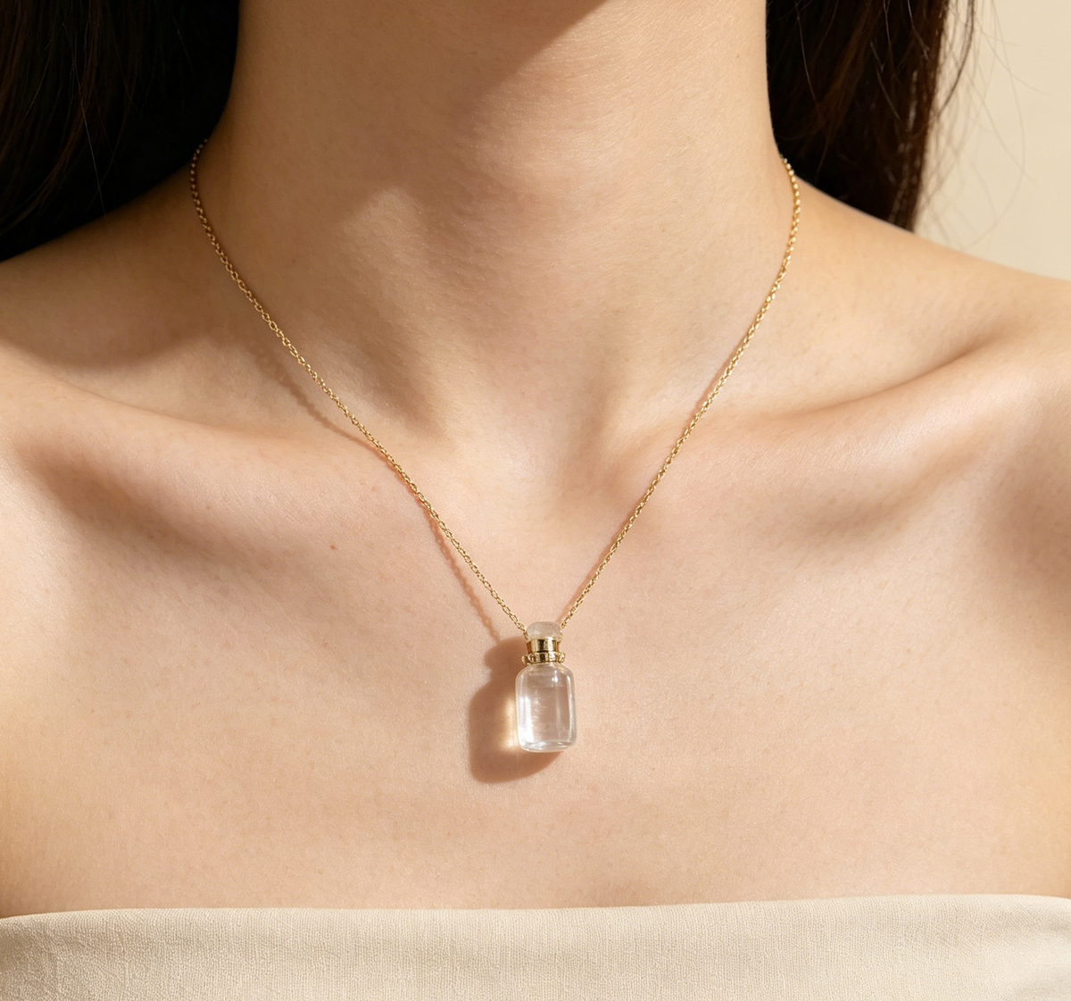 Clear Quartz Crystal Perfume Bottle Necklace