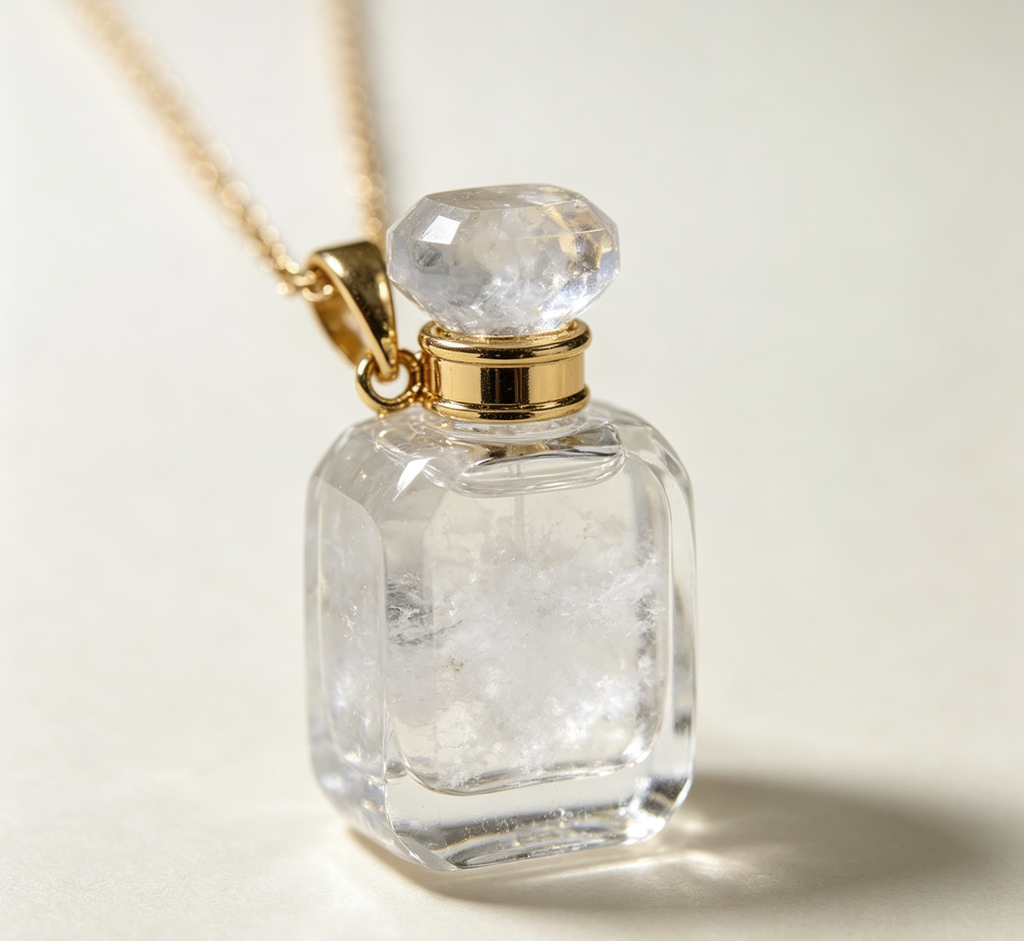 Clear Quartz Crystal Perfume Bottle Necklace