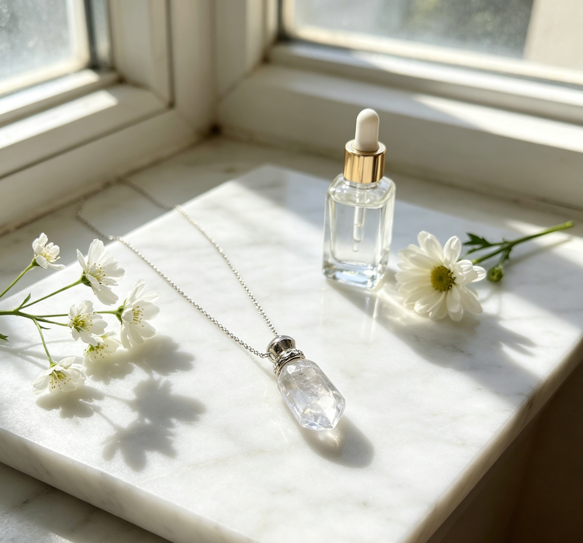 Clear Quartz Crystal Perfume Bottle Necklace