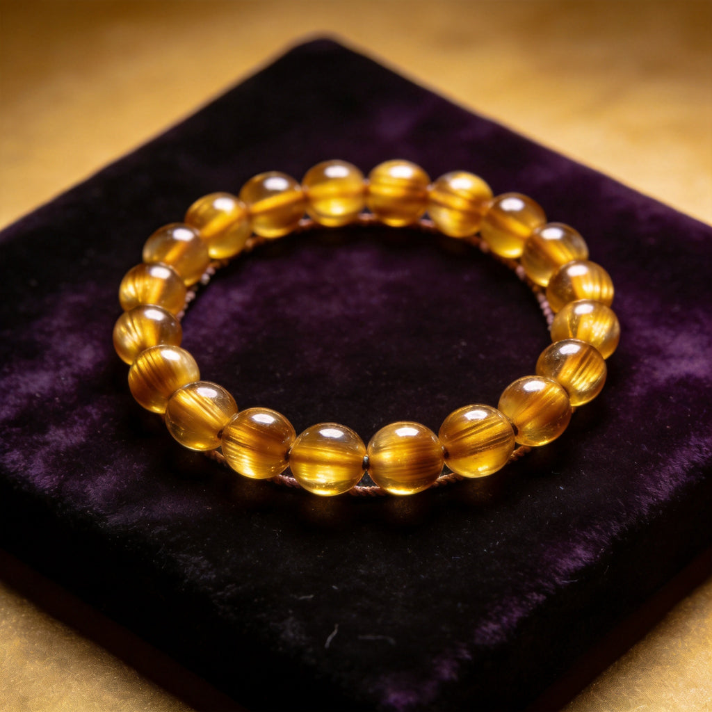 Golden Tiger Eye Women's 8mm natural stone bracelet on dark velvet