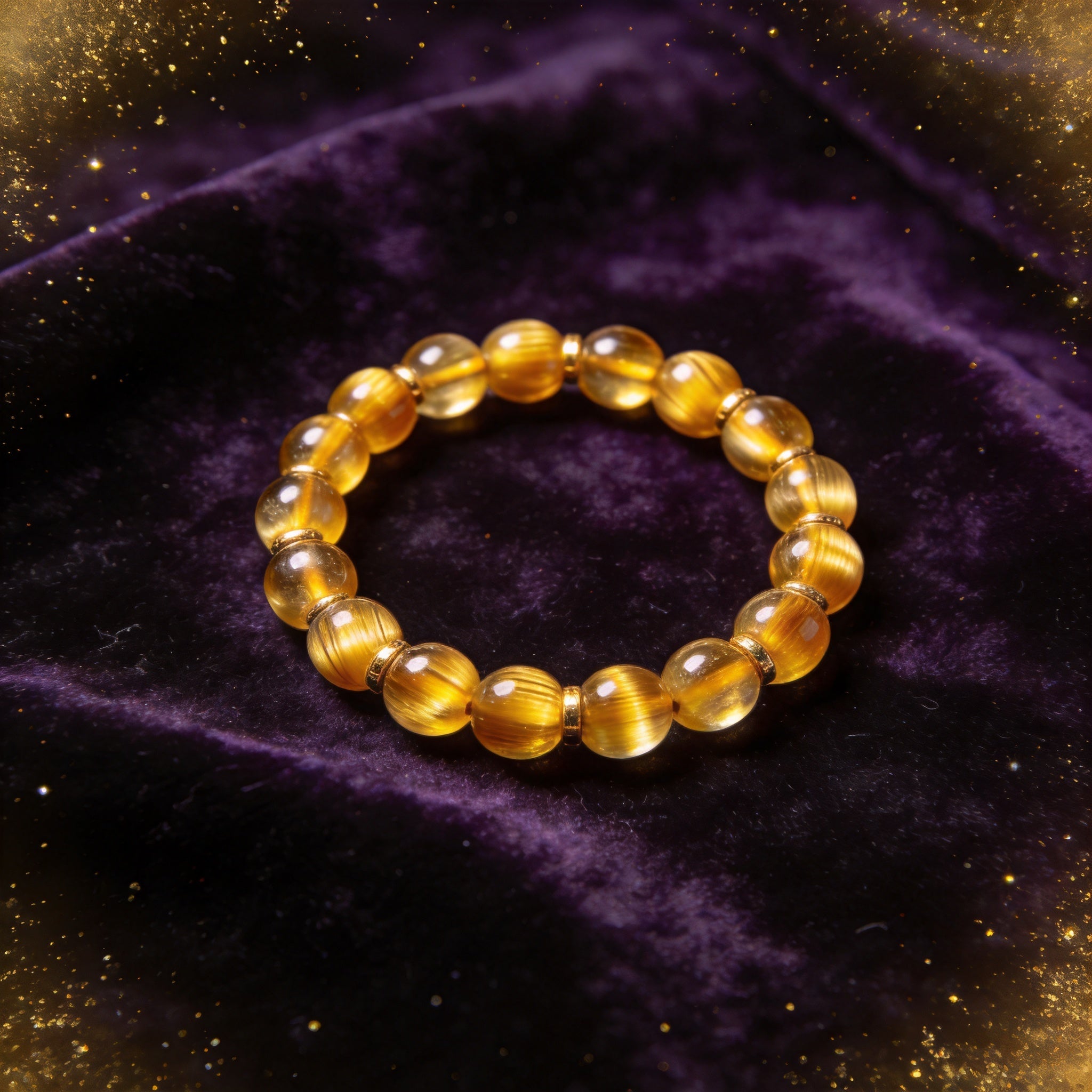 Golden Tiger Eye Women's 8mm natural stone bracelet on dark velvet