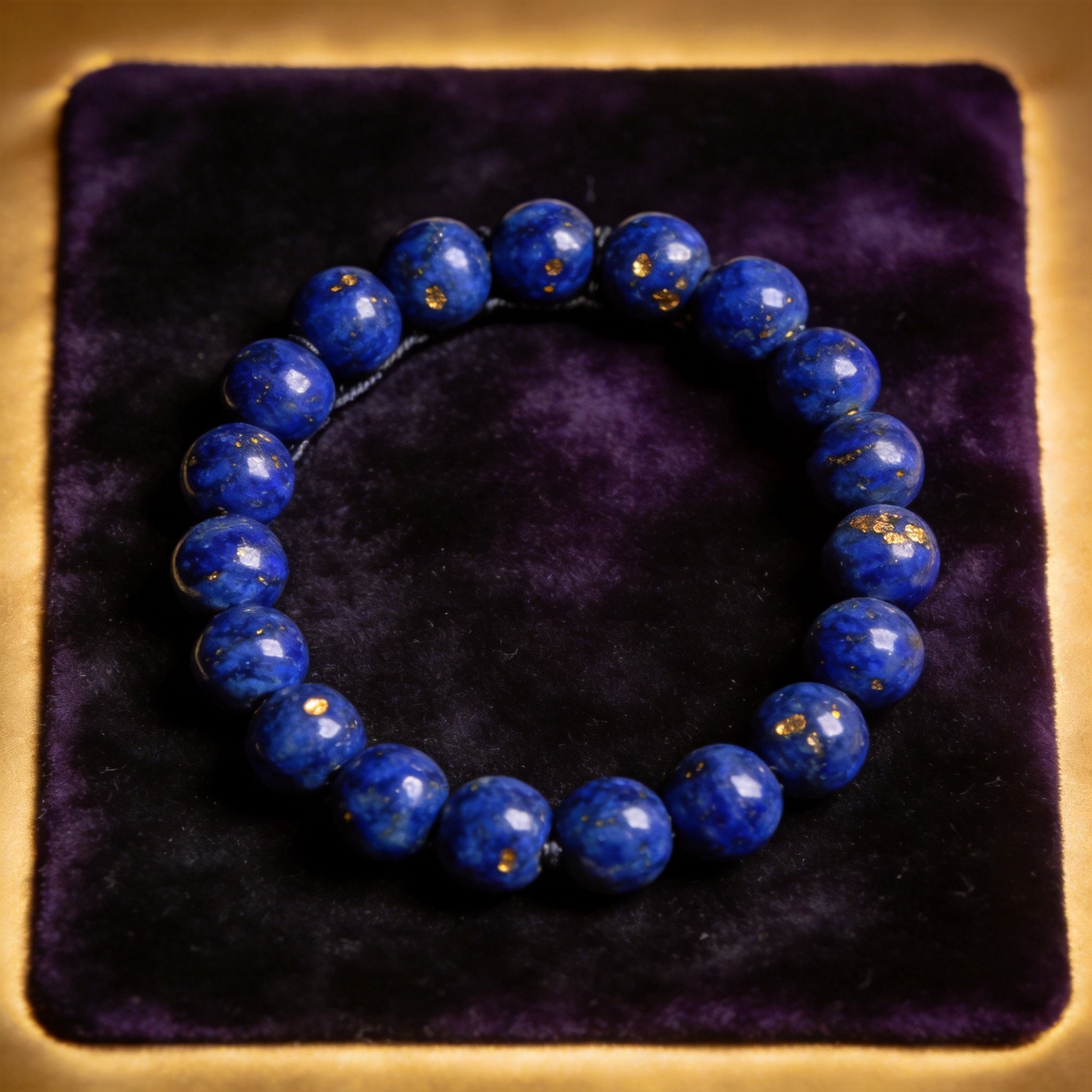 Lapis Lazuli Men's 12mm natural stone bracelet on dark velvet
