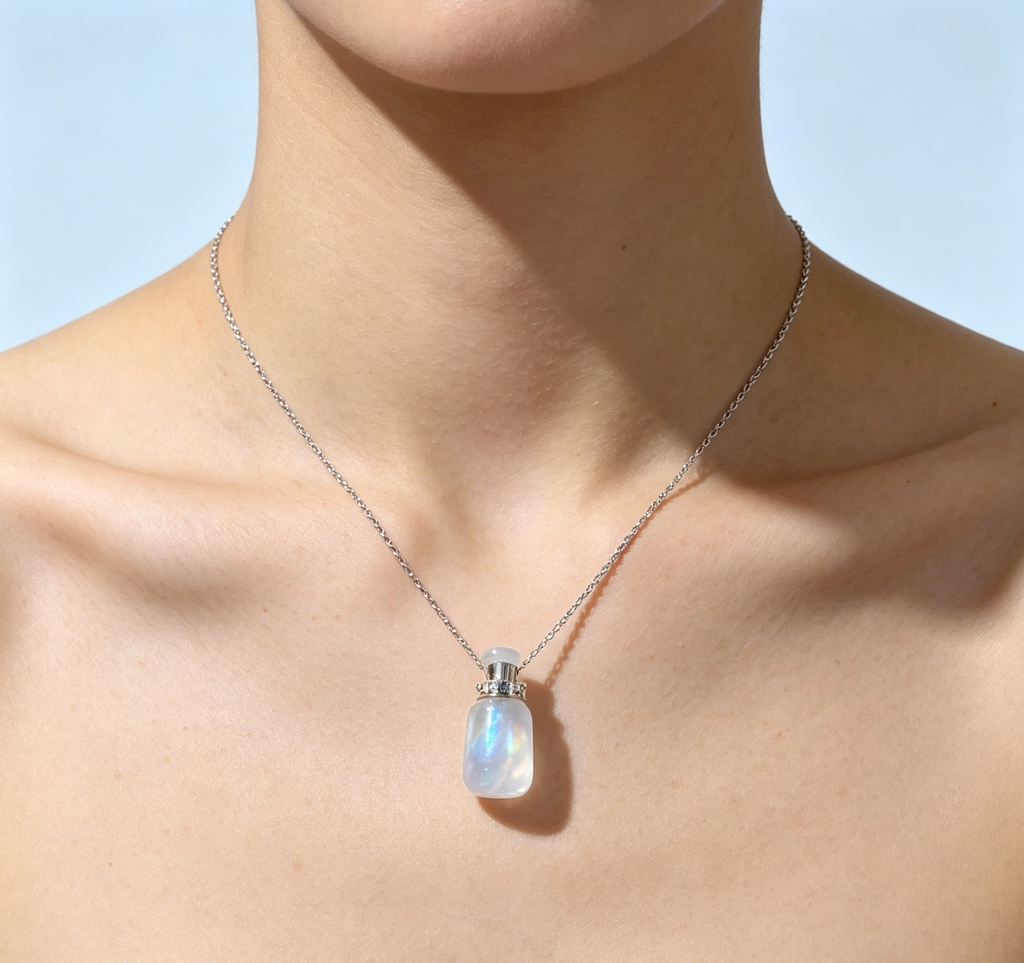 Moonstone Crystal Perfume Bottle Necklace