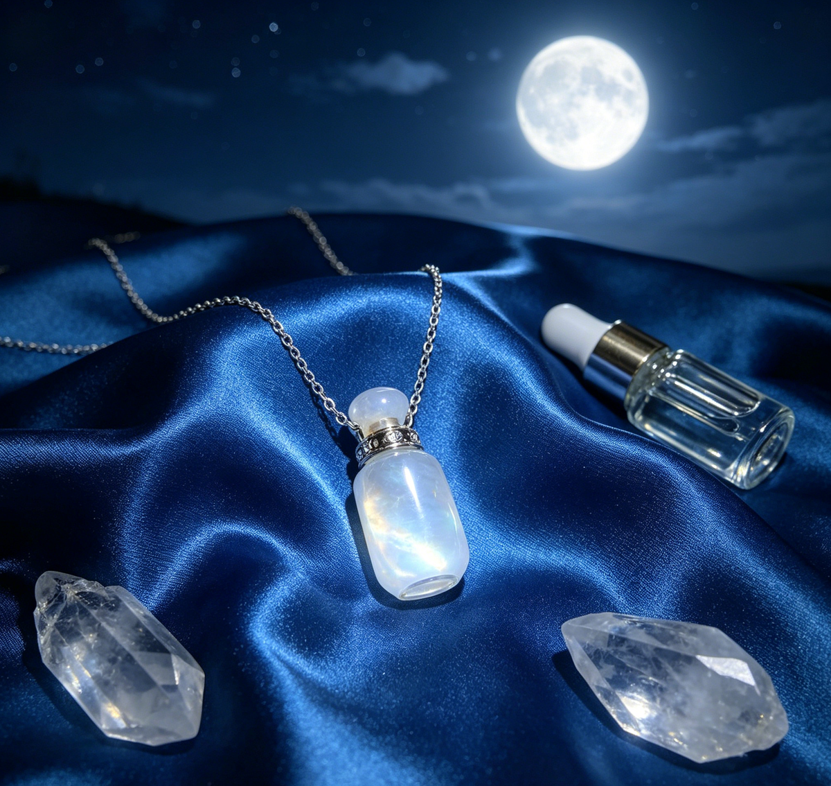 Moonstone Crystal Perfume Bottle Necklace