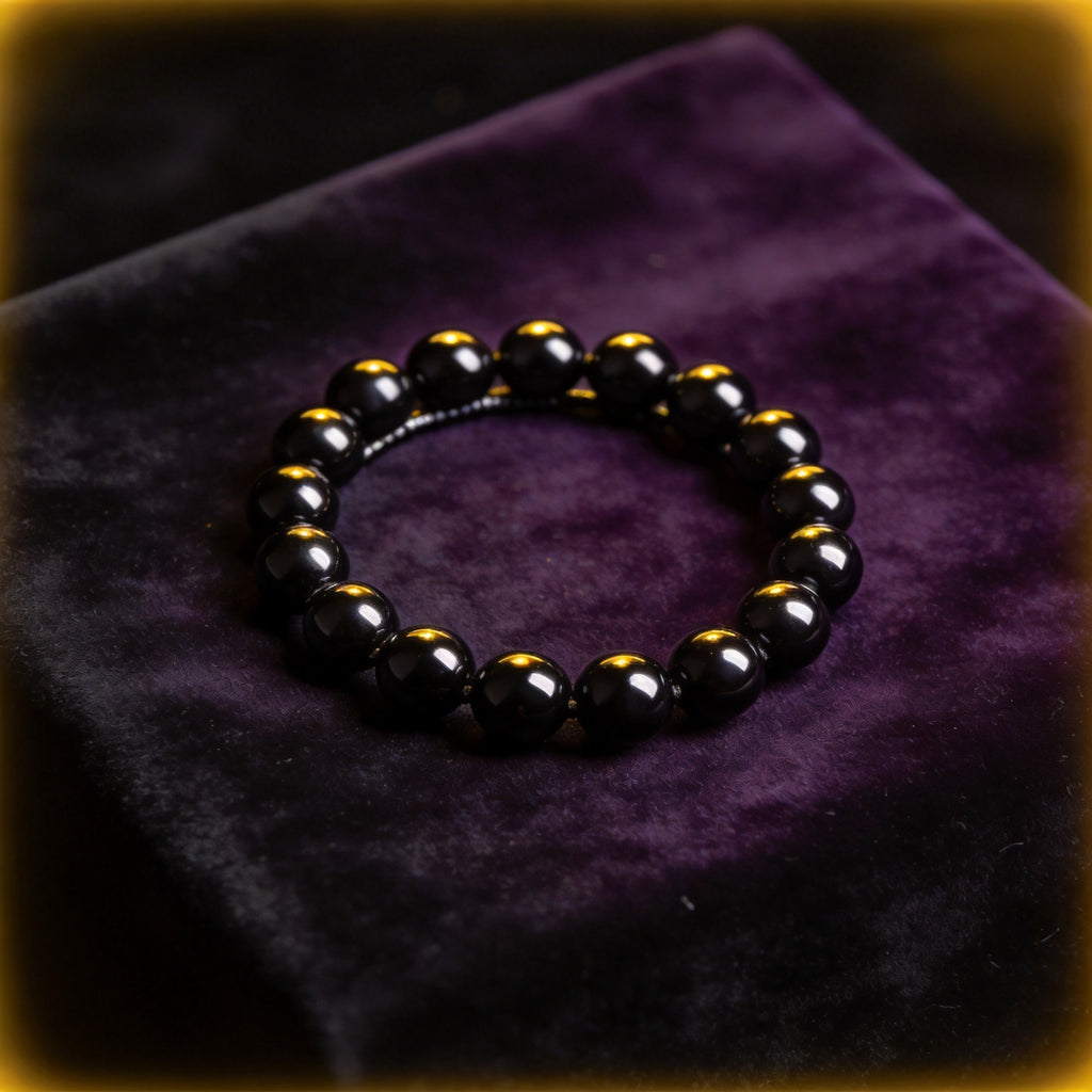 Black Obsidian Women's 8mm natural stone bracelet on dark velvet