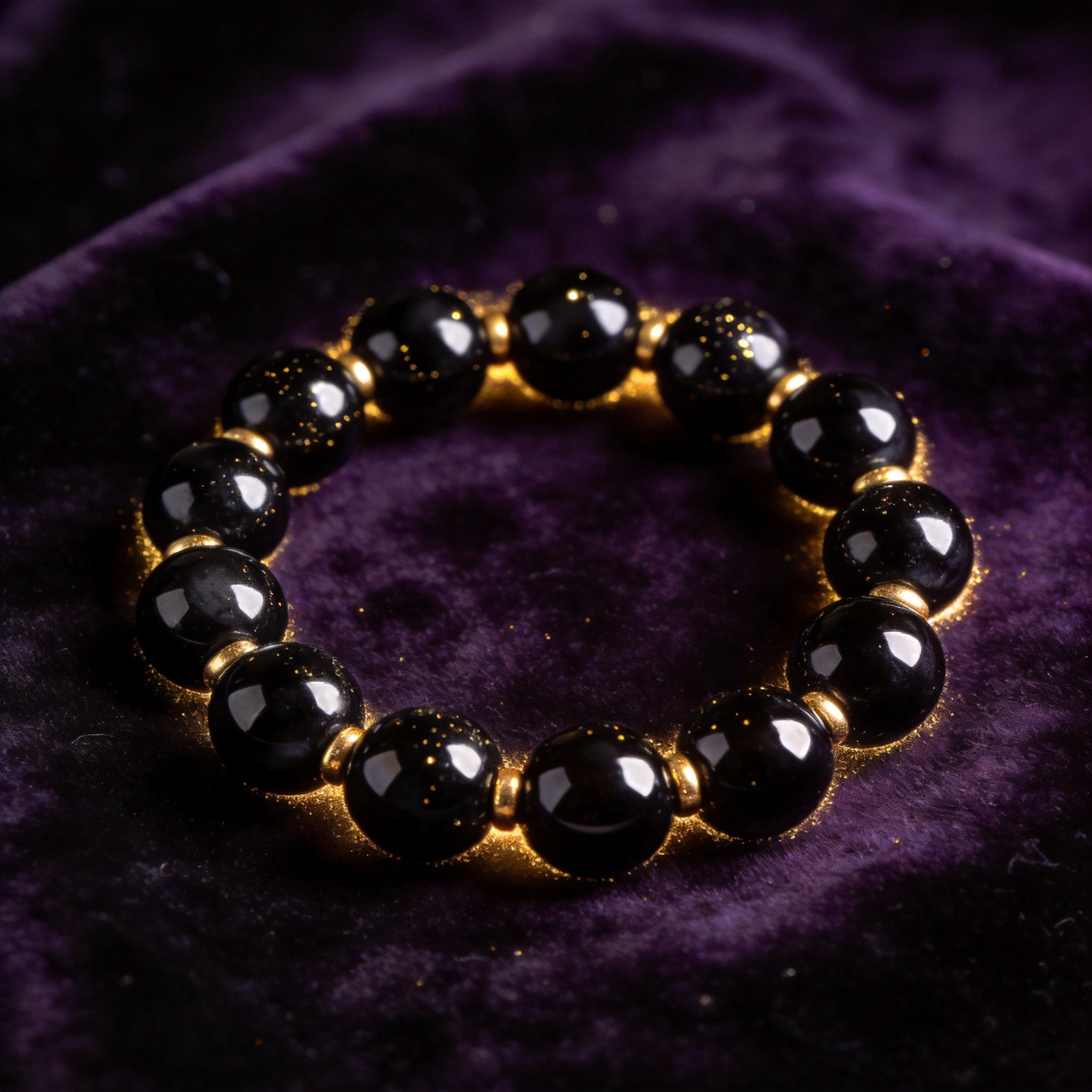 Black Obsidian Women's 8mm natural stone bracelet on dark velvet