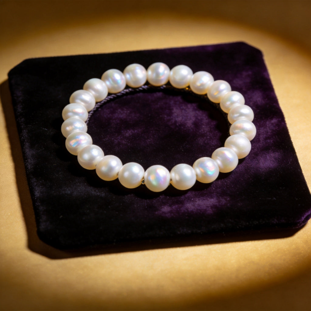 Pearl Women's 8mm natural stone bracelet on dark velvet