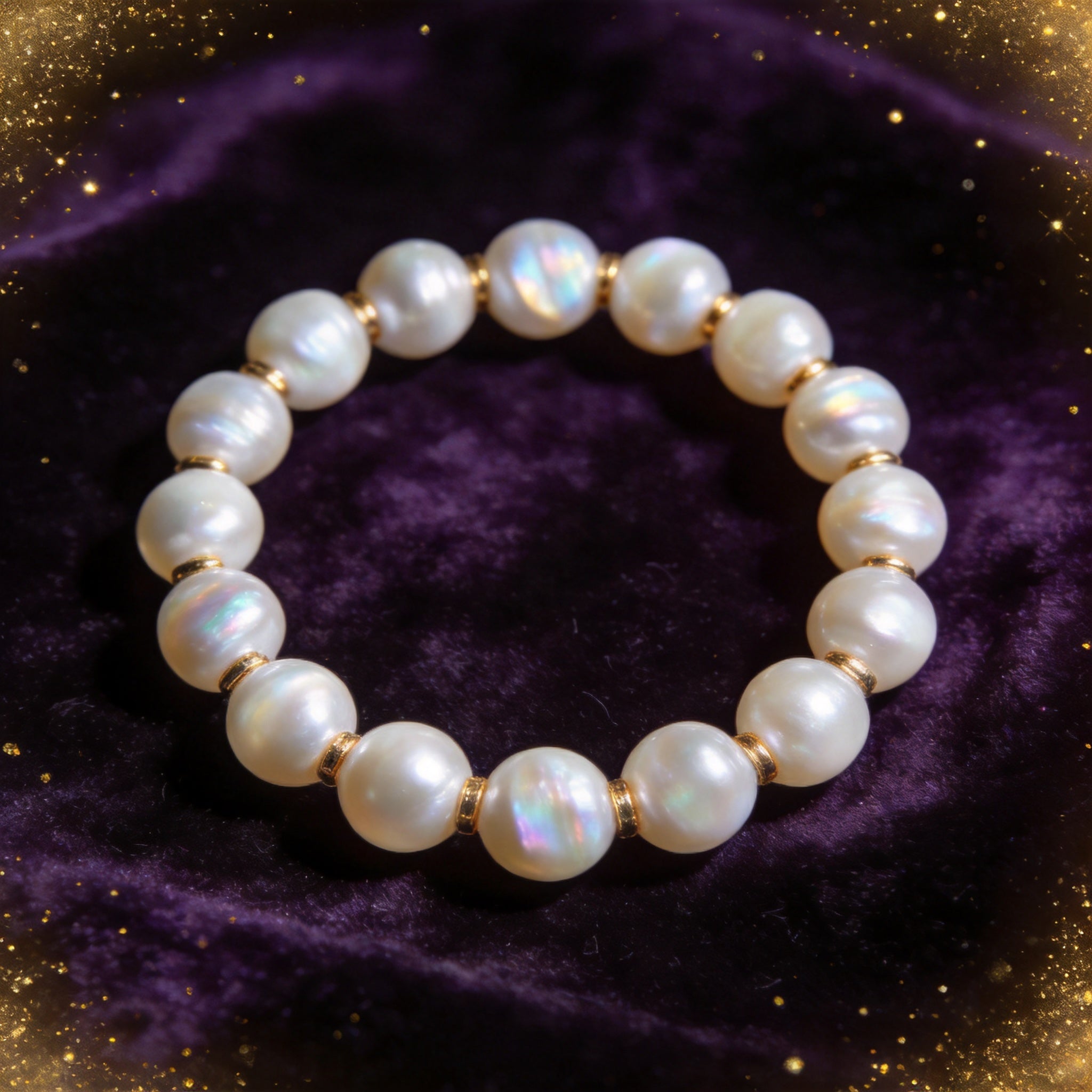 Pearl Women's 8mm natural stone bracelet on dark velvet