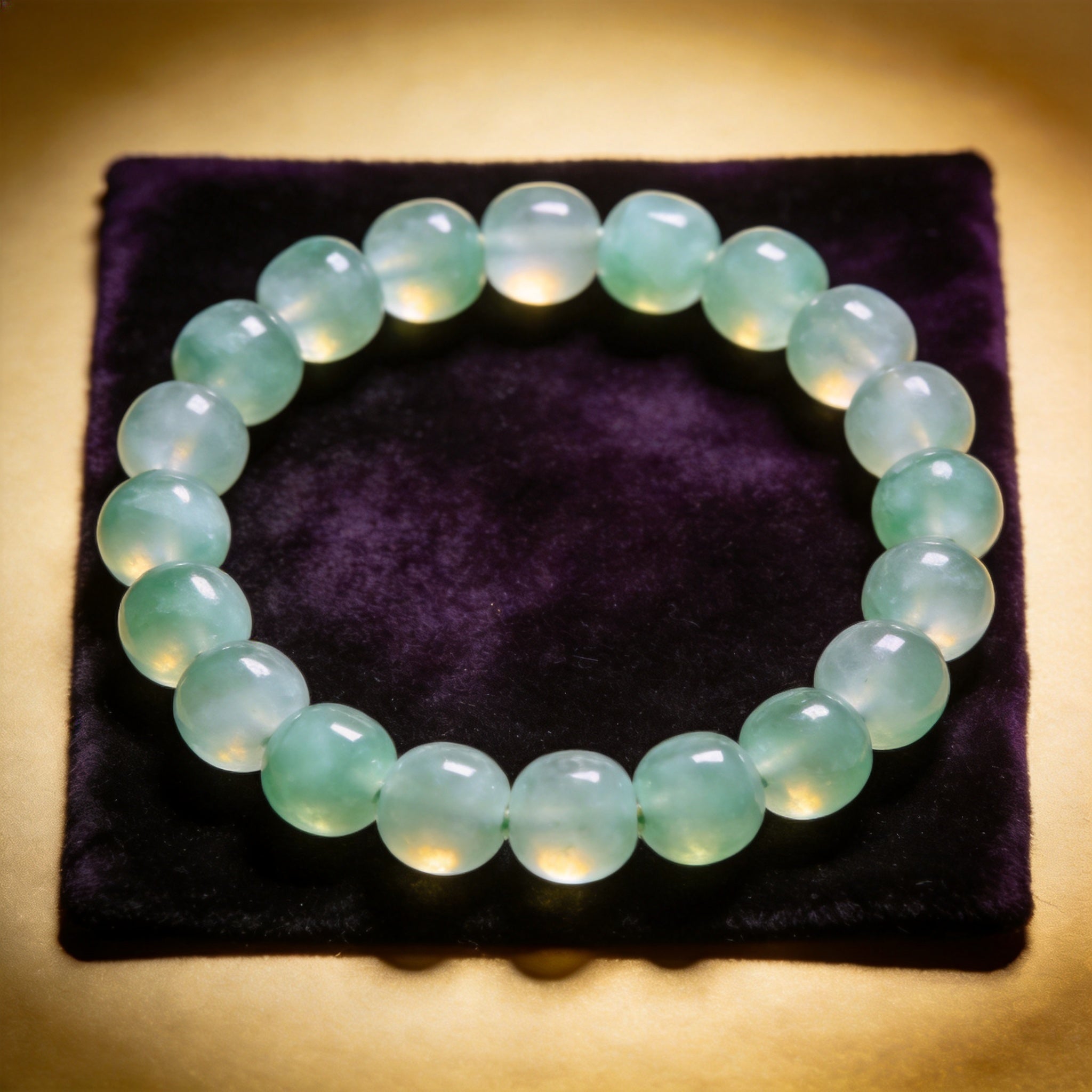 Prehnite Men's 12mm natural stone bracelet on dark velvet