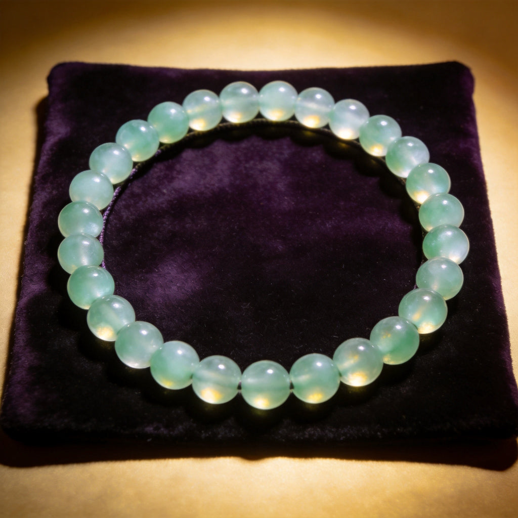 Prehnite Women's 8mm natural stone bracelet on dark velvet