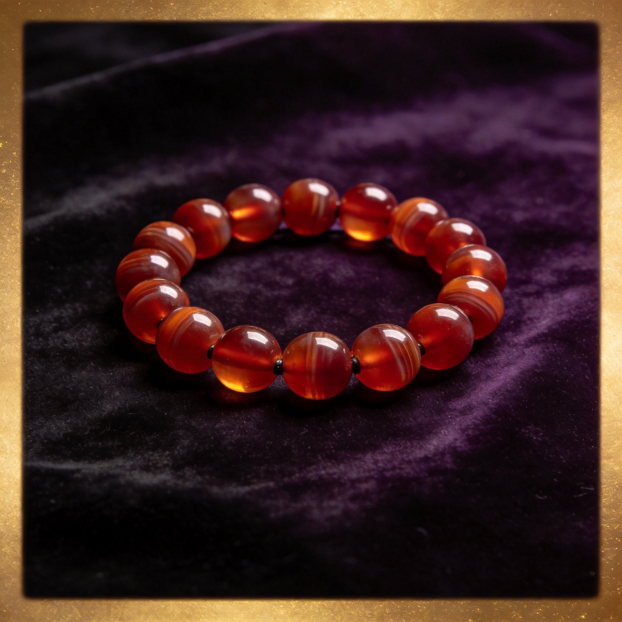 Red Agate Men's 12mm natural stone bracelet on dark velvet