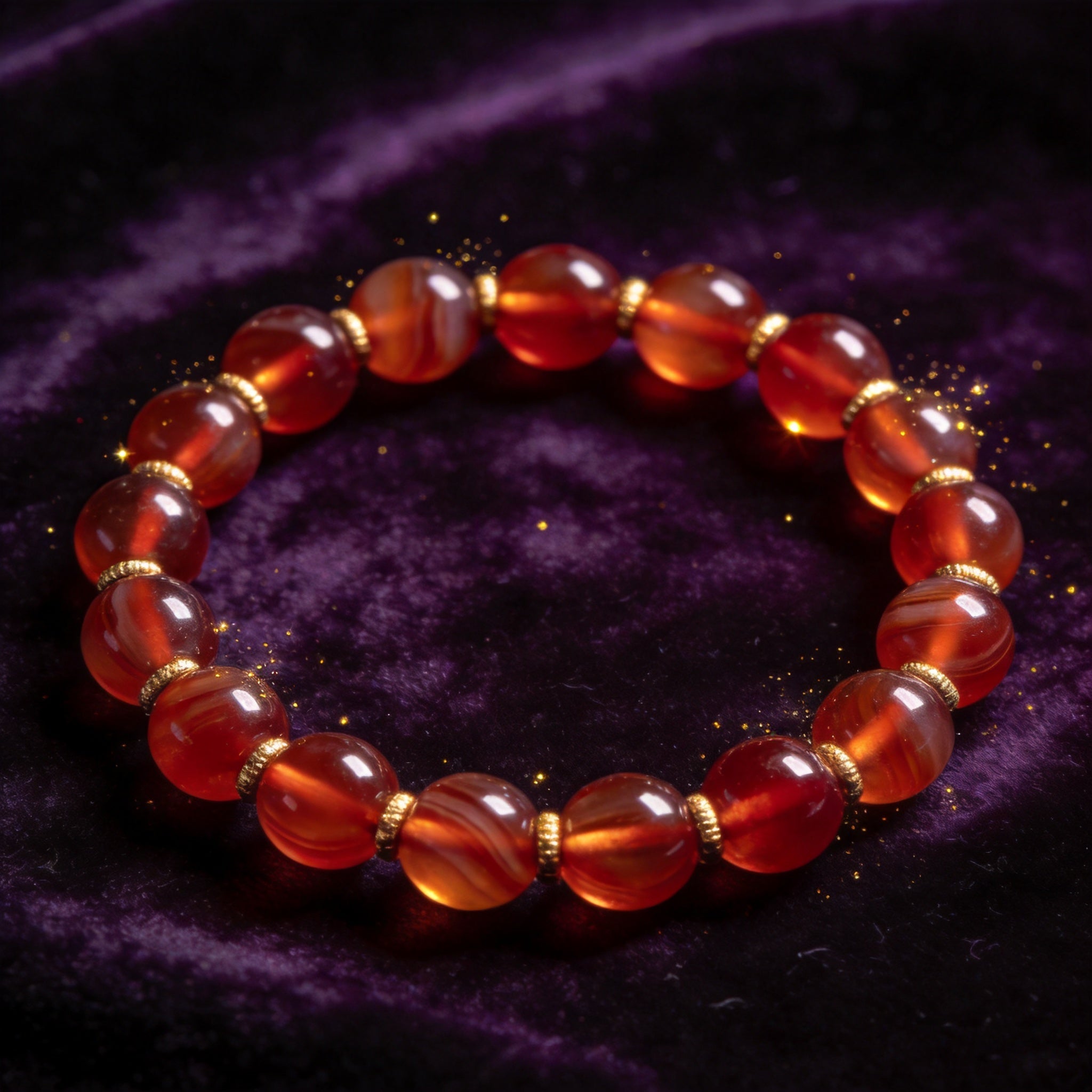 Red Agate Women's 8mm natural stone bracelet on dark velvet