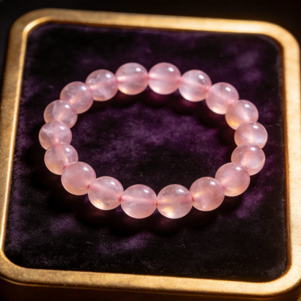 Rose Quartz Women's 8mm natural stone bracelet on dark velvet