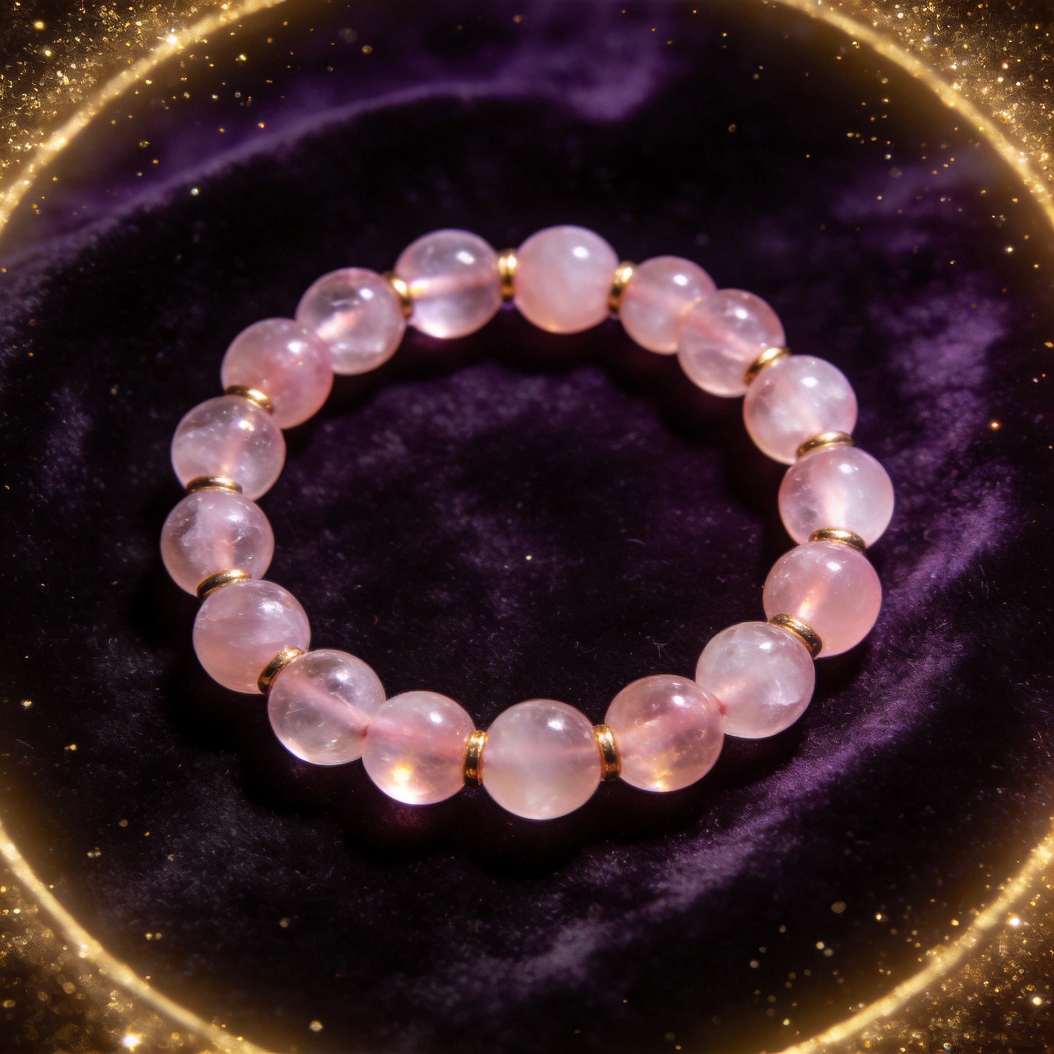 Rose Quartz Women's 8mm natural stone bracelet on dark velvet