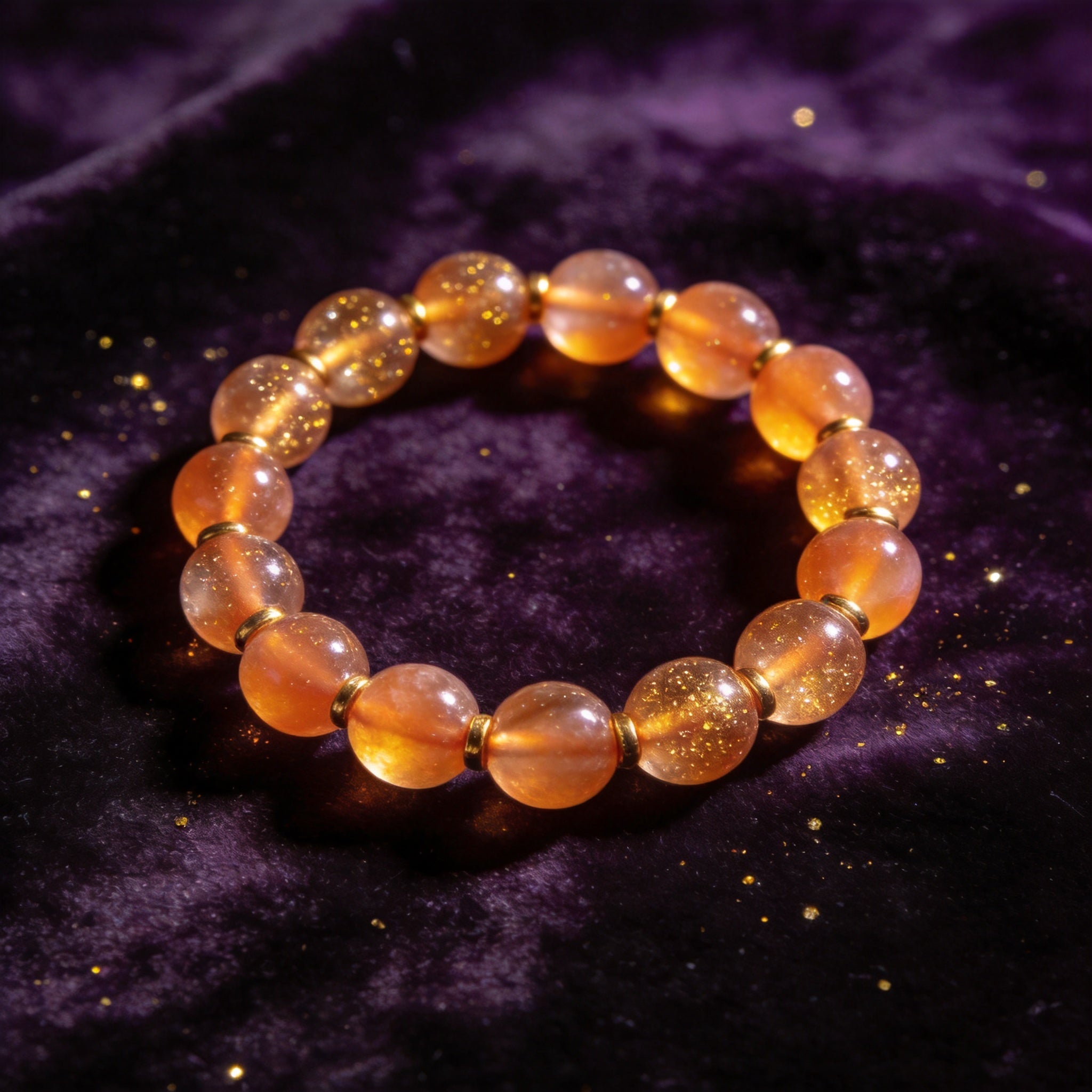 Sunstone Women's 8mm natural stone bracelet on dark velvet