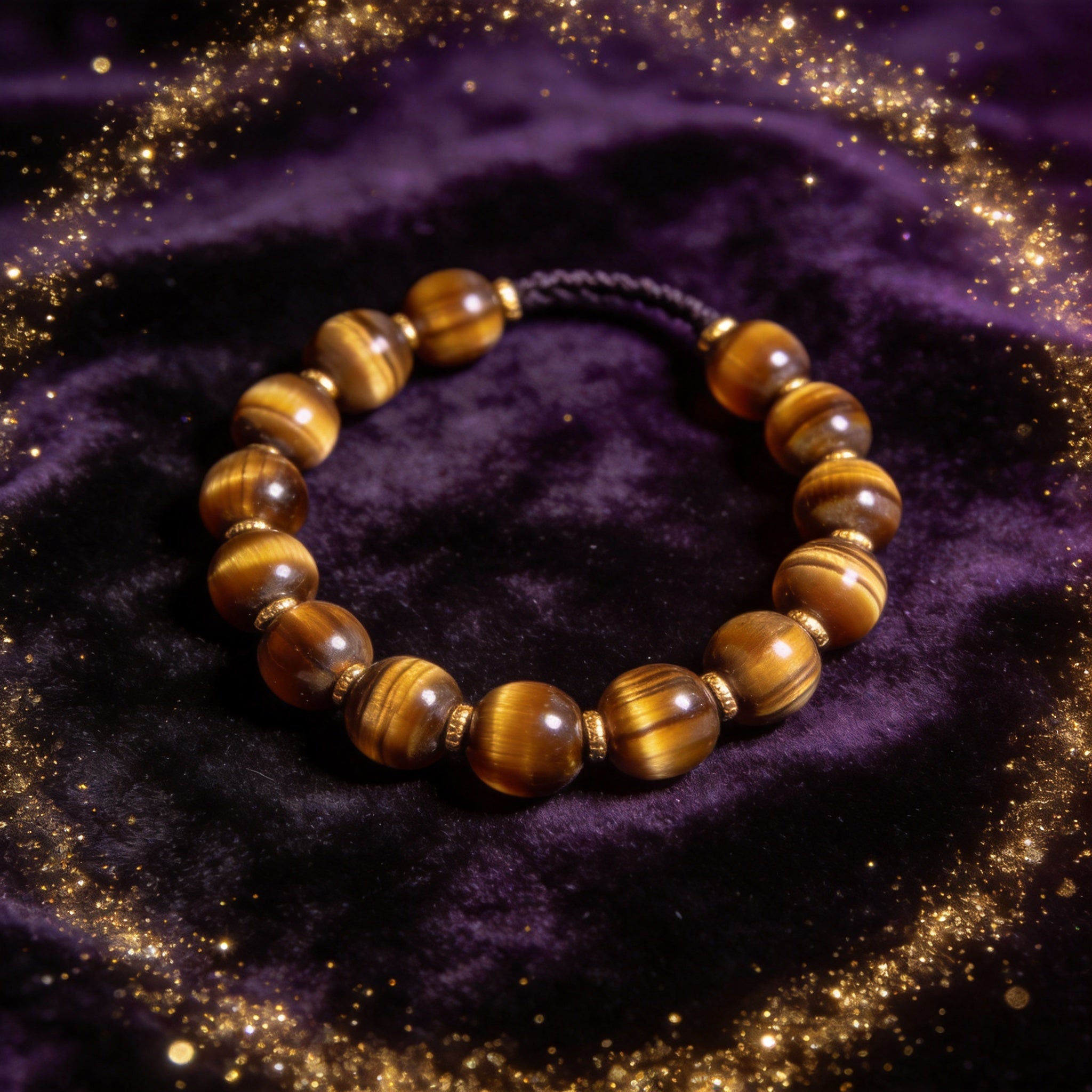 Tiger Eye Women's 8mm natural stone bracelet on dark velvet