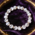 White Phantom Quartz Women's 8mm natural stone bracelet on dark velvet